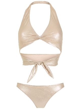 Adriana Degreas Metallic Halter Neck Bikini Set Farfetch