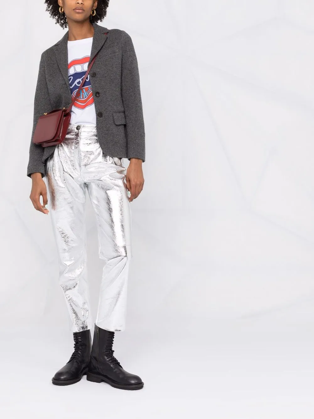 фото Etro байкерские брюки с эффектом металлик