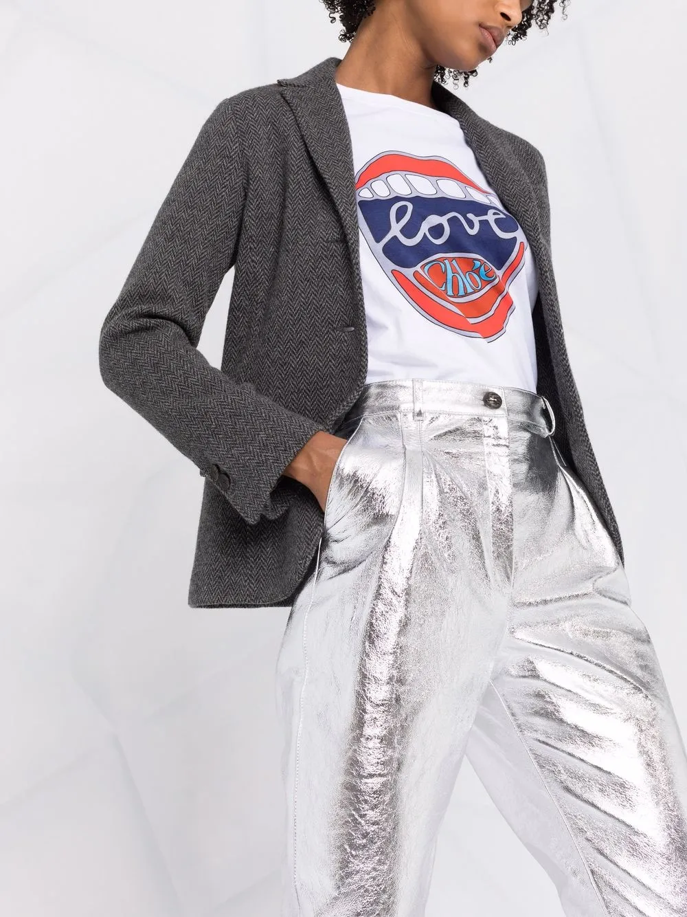 фото Etro байкерские брюки с эффектом металлик