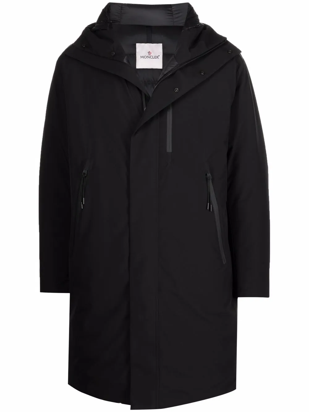 фото Moncler длинное пальто merlet с капюшоном