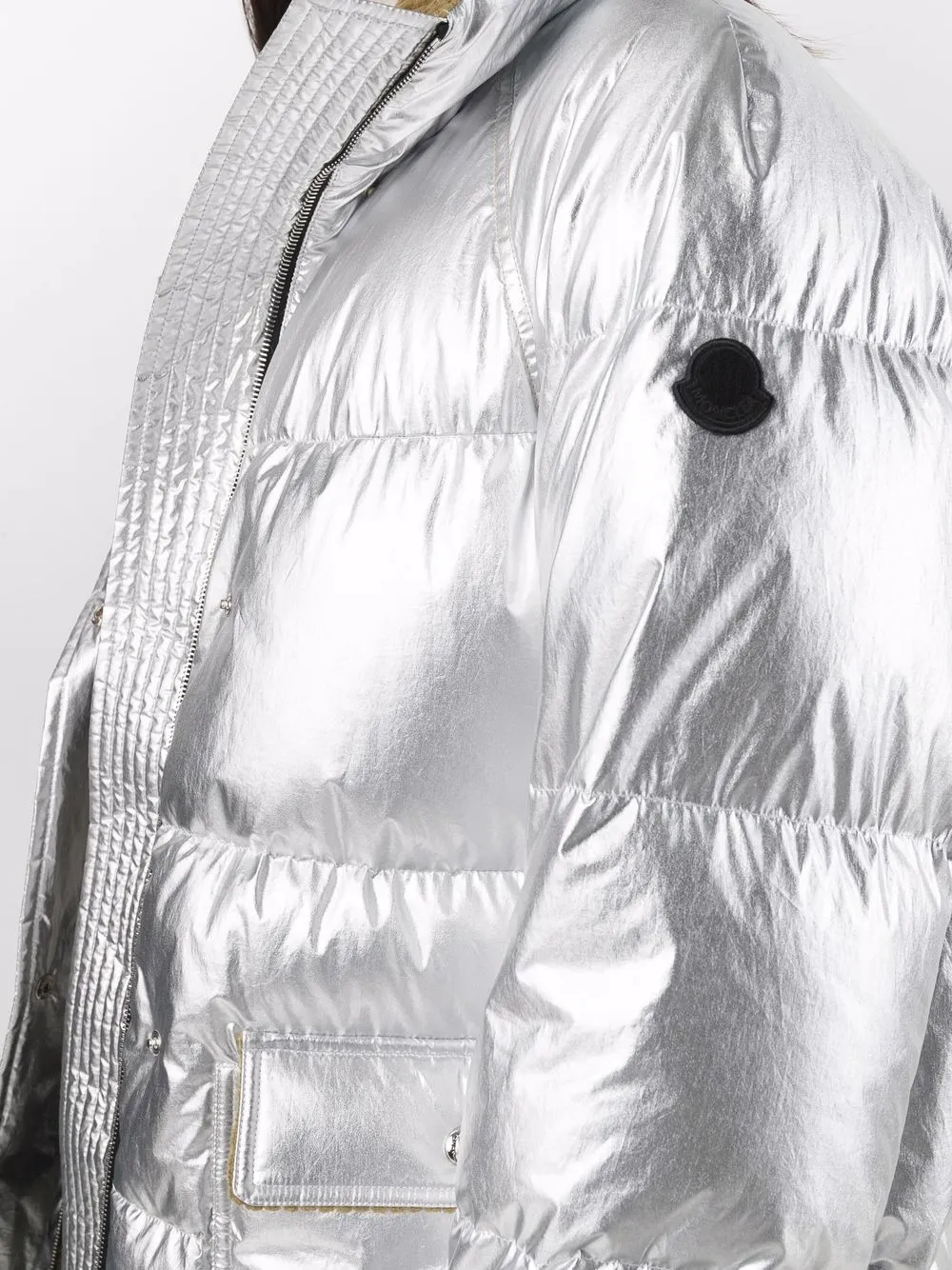 фото Moncler genius пуховик с эффектом металлик и нашивкой-логотипом