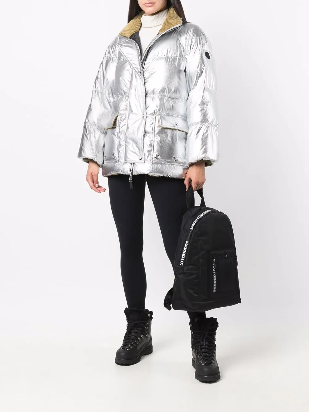 фото Moncler genius пуховик с эффектом металлик и нашивкой-логотипом