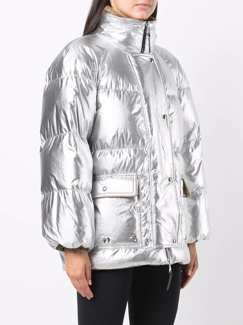 фото Moncler genius пуховик с эффектом металлик и нашивкой-логотипом