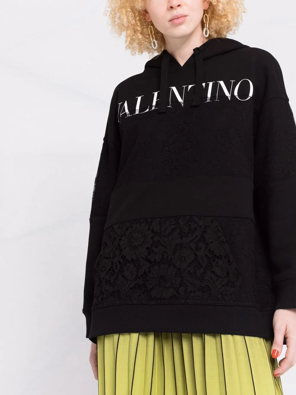фото Valentino худи с кружевной вставкой и логотипом