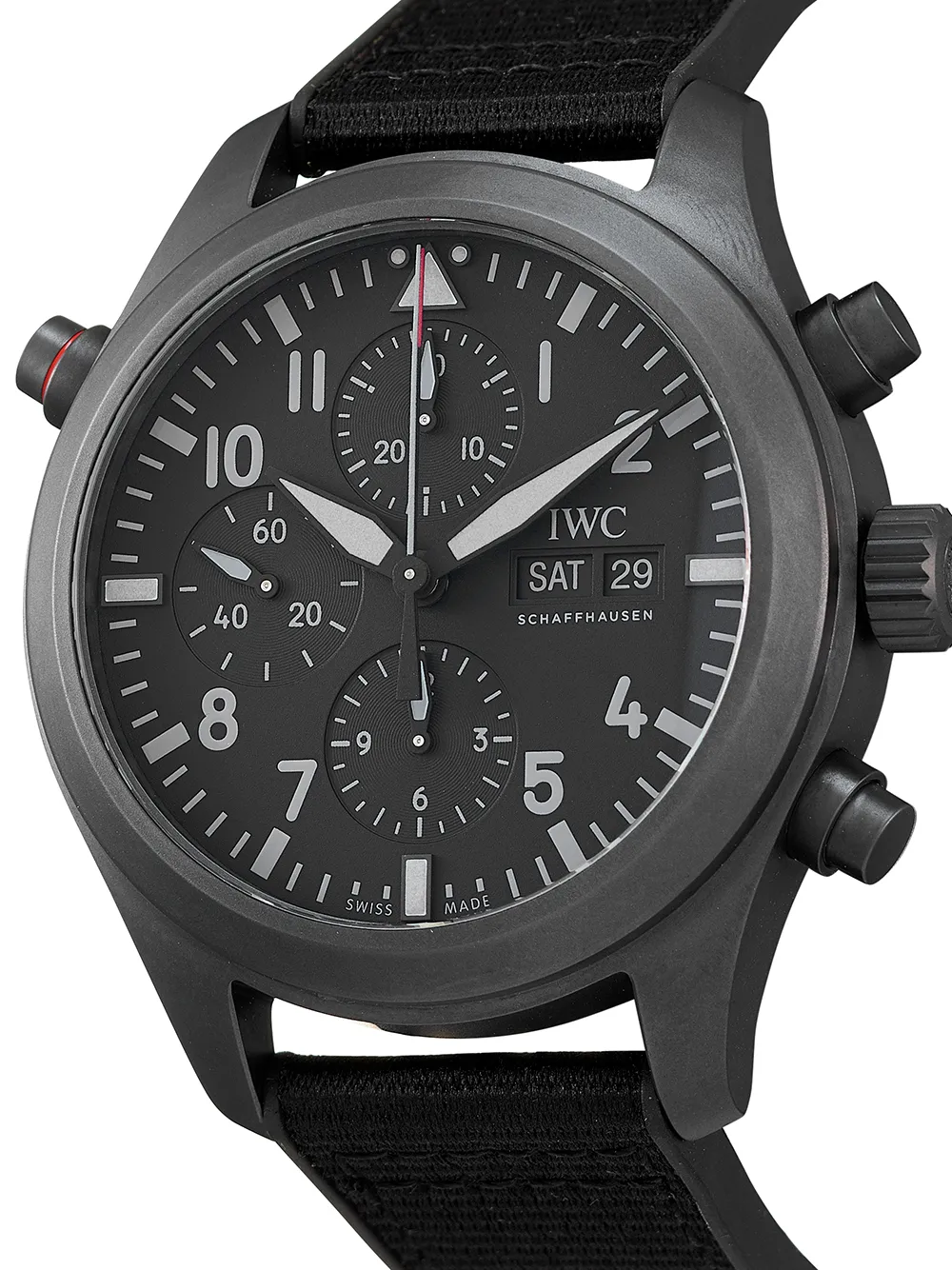 фото Iwc schaffhausen наручные часы pilot's watch chronograph top gun ceratanium sihh 2019 pre-owned 44 мм 2021-го года