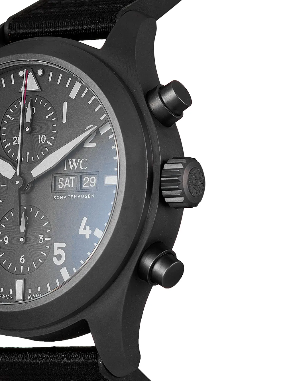 фото Iwc schaffhausen наручные часы pilot's watch chronograph top gun ceratanium sihh 2019 pre-owned 44 мм 2021-го года
