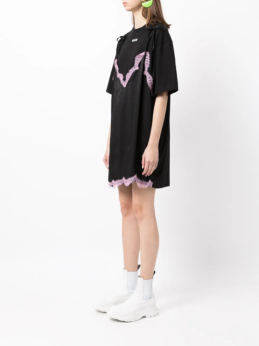 фото Msgm платье-футболка с кружевной отделкой