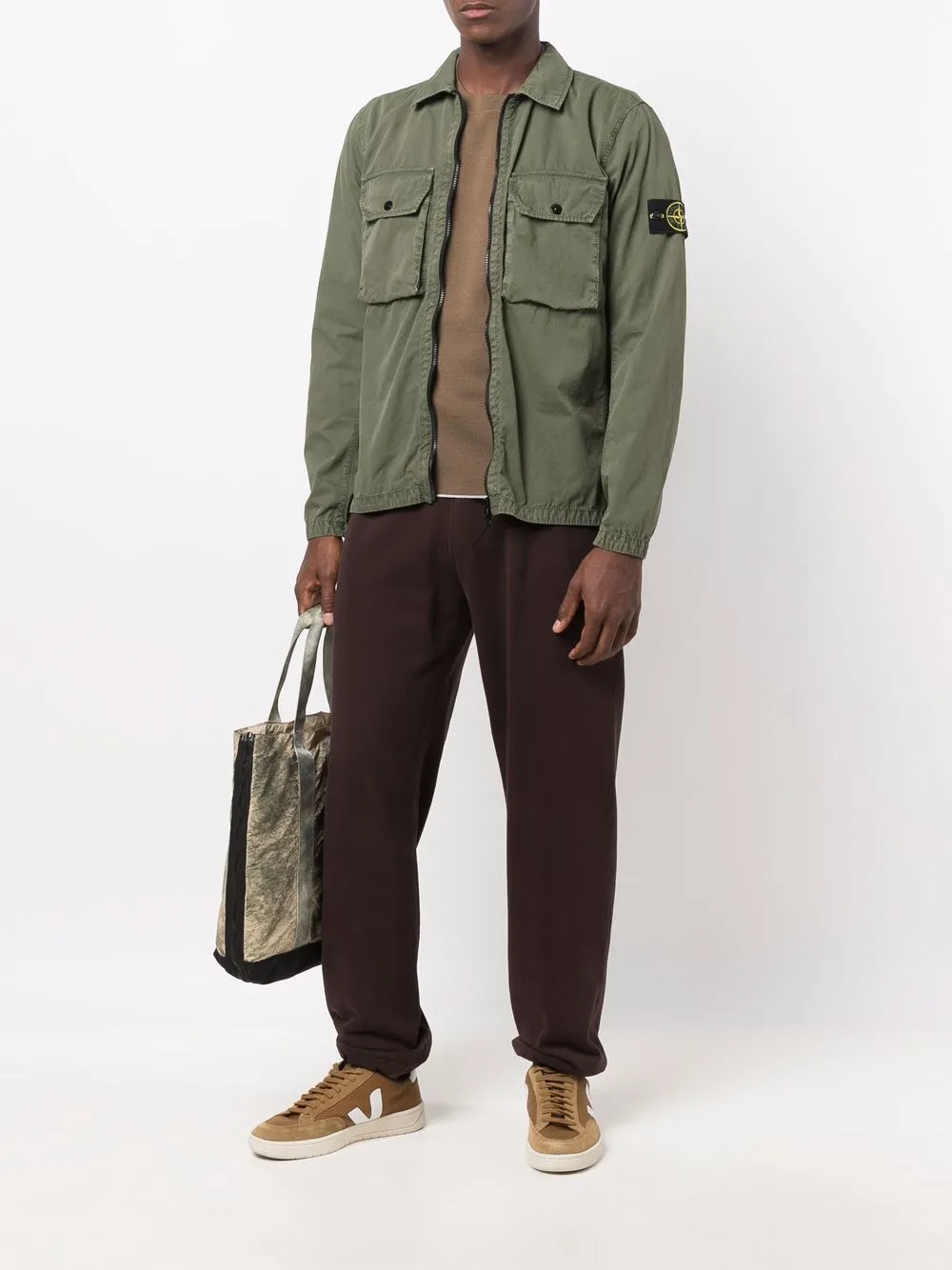 фото Stone island куртка-рубашка на молнии с нашивкой-логотипом