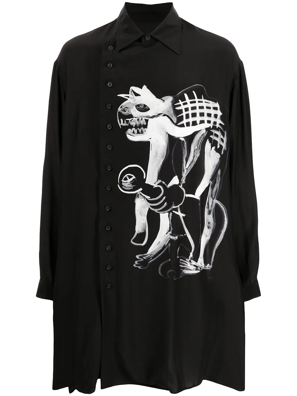 Yohji Yamamoto camisa de seda con estampado gráfico - Negro
