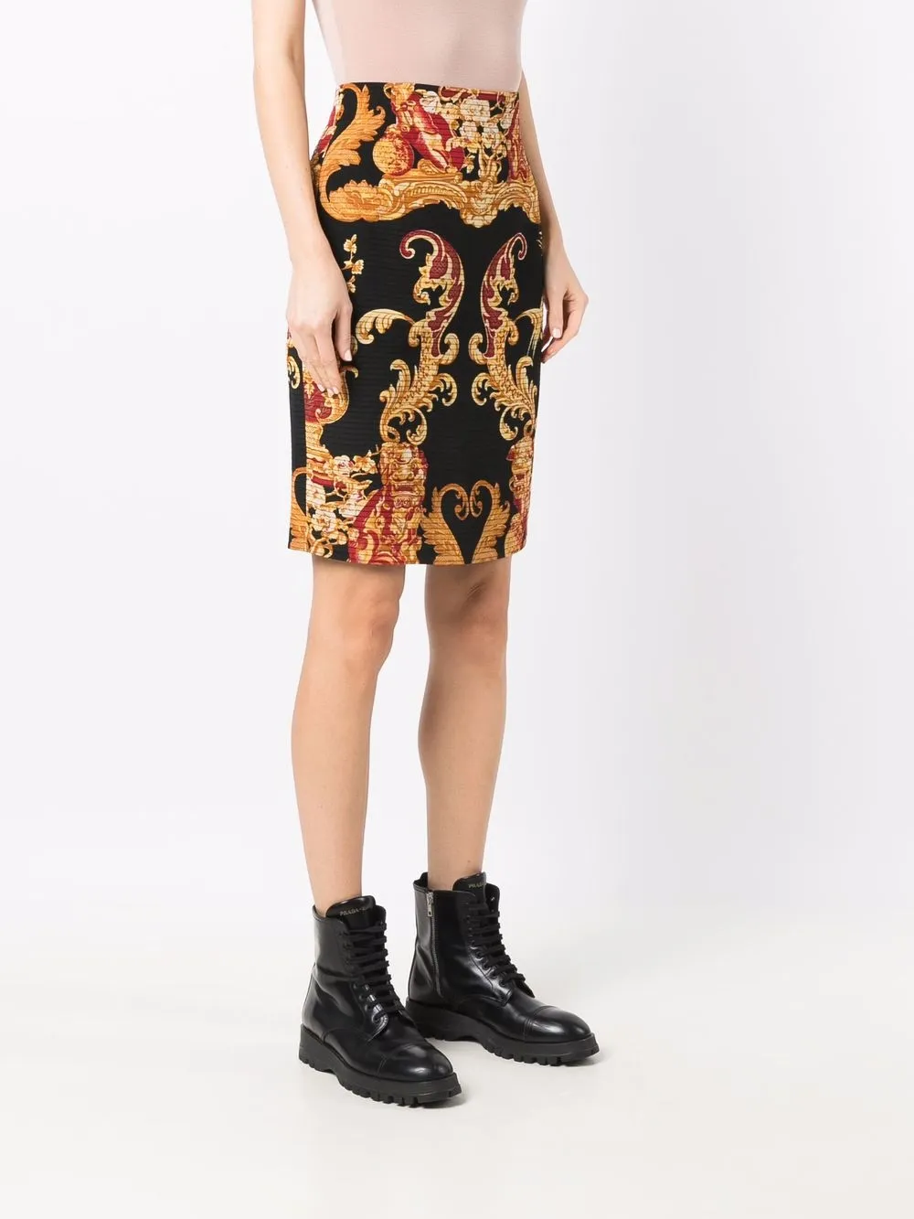 фото Gianfranco ferre home стеганая юбка 1980-х годов с принтом baroque
