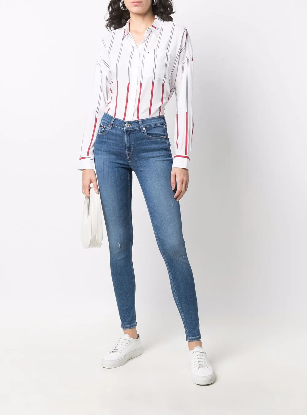 фото Tommy jeans полосатая рубашка с вышитым логотипом