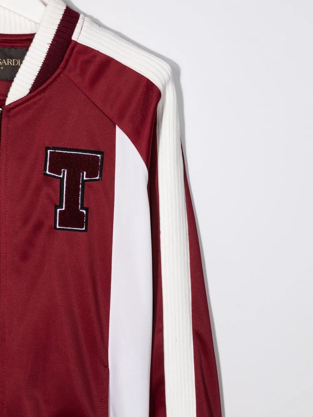 фото Trussardi junior бомбер в стиле колор-блок с нашивкой-логотипом