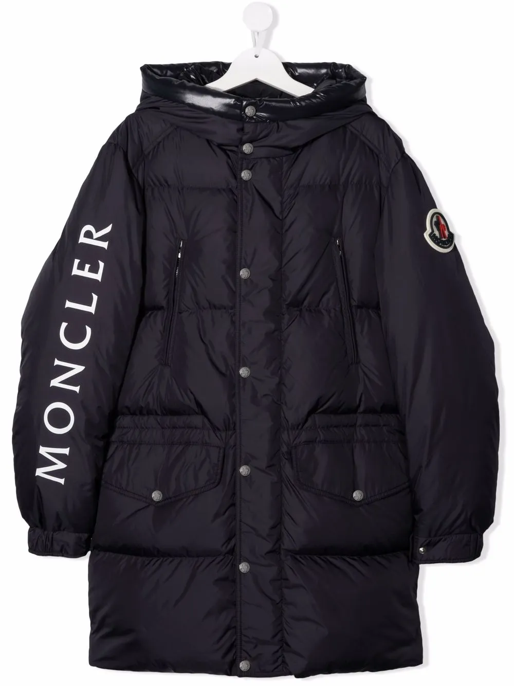 фото Moncler enfant пуховик с капюшоном и логотипом