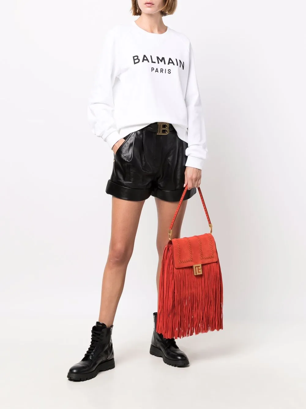 фото Balmain кожаные шорты с логотипом