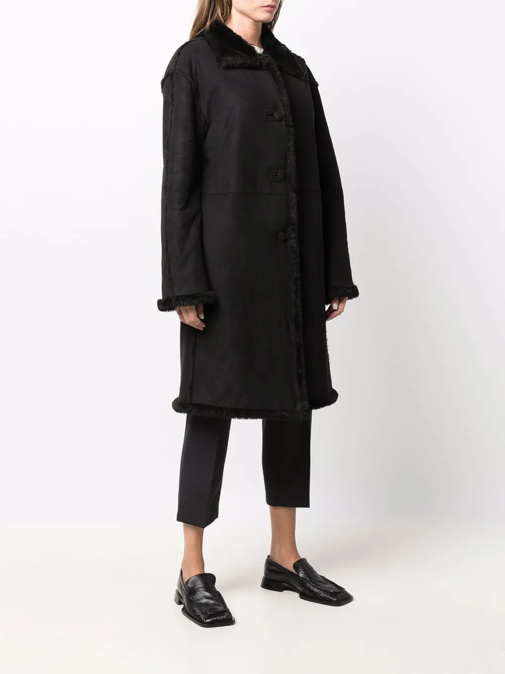 фото Pierre cardin pre-owned однобортное пальто с подкладкой из овчины