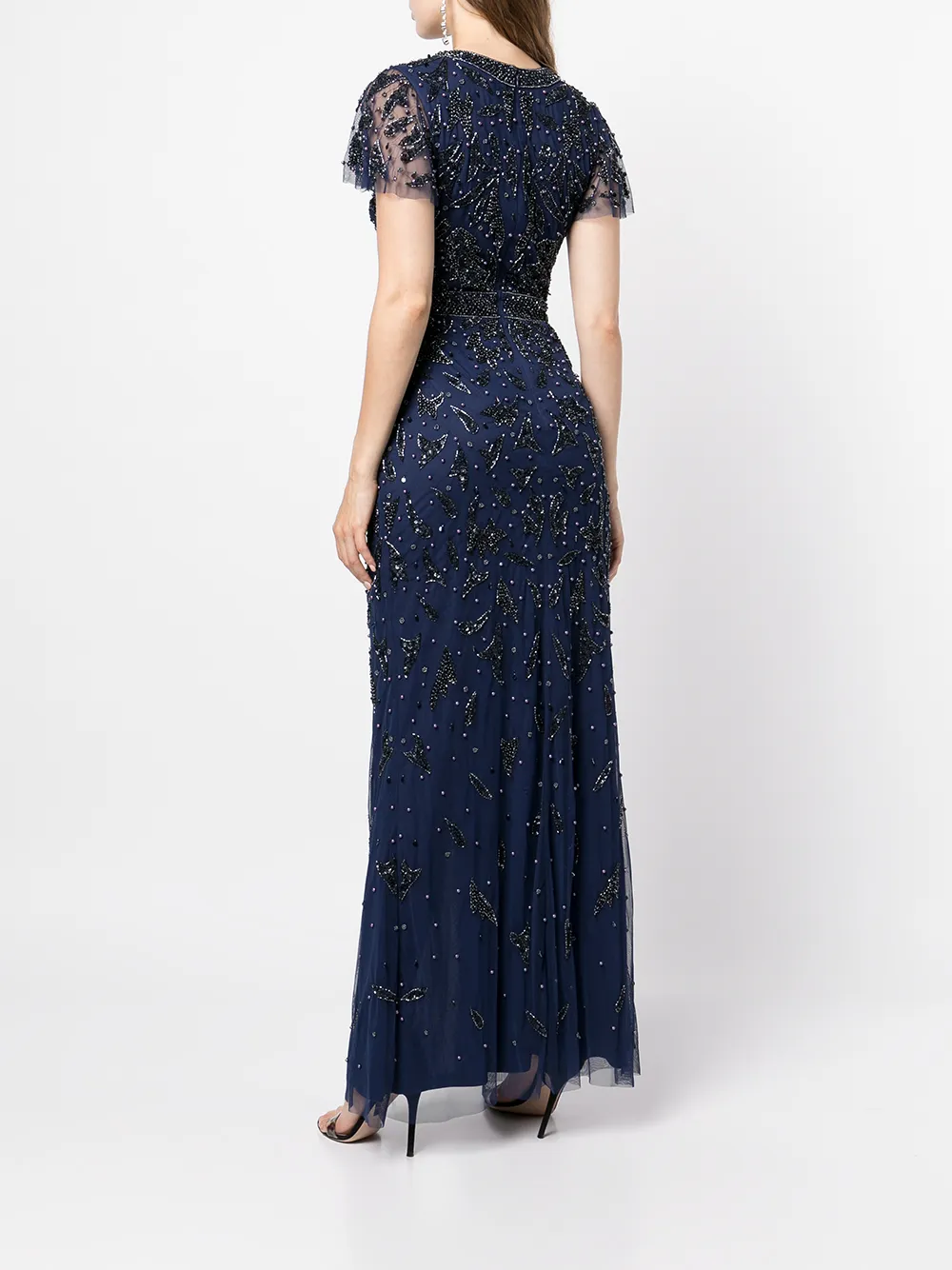 фото Aidan mattox декорированное платье с короткими рукавами