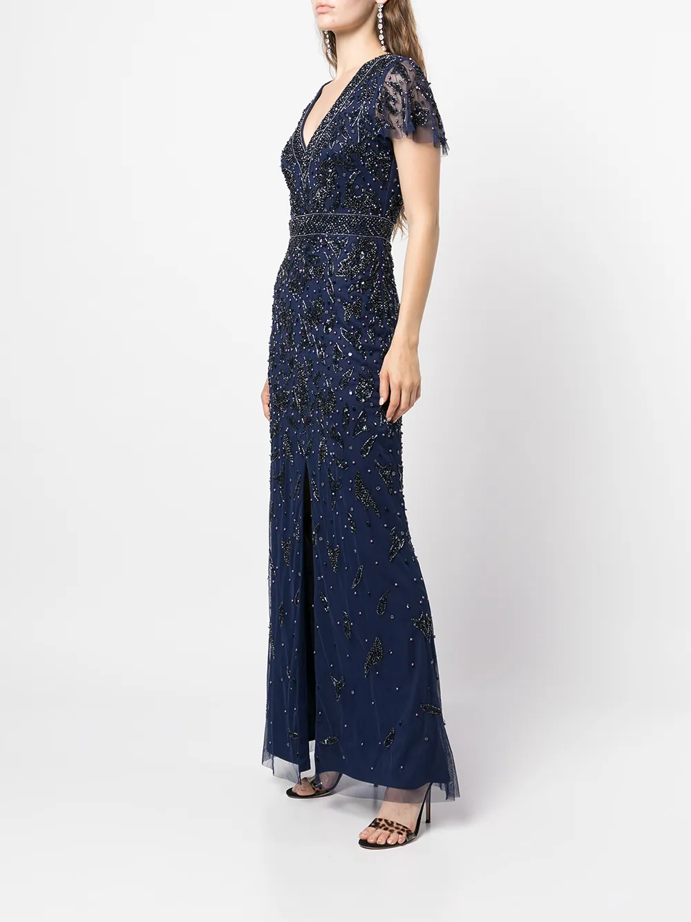 фото Aidan mattox декорированное платье с короткими рукавами