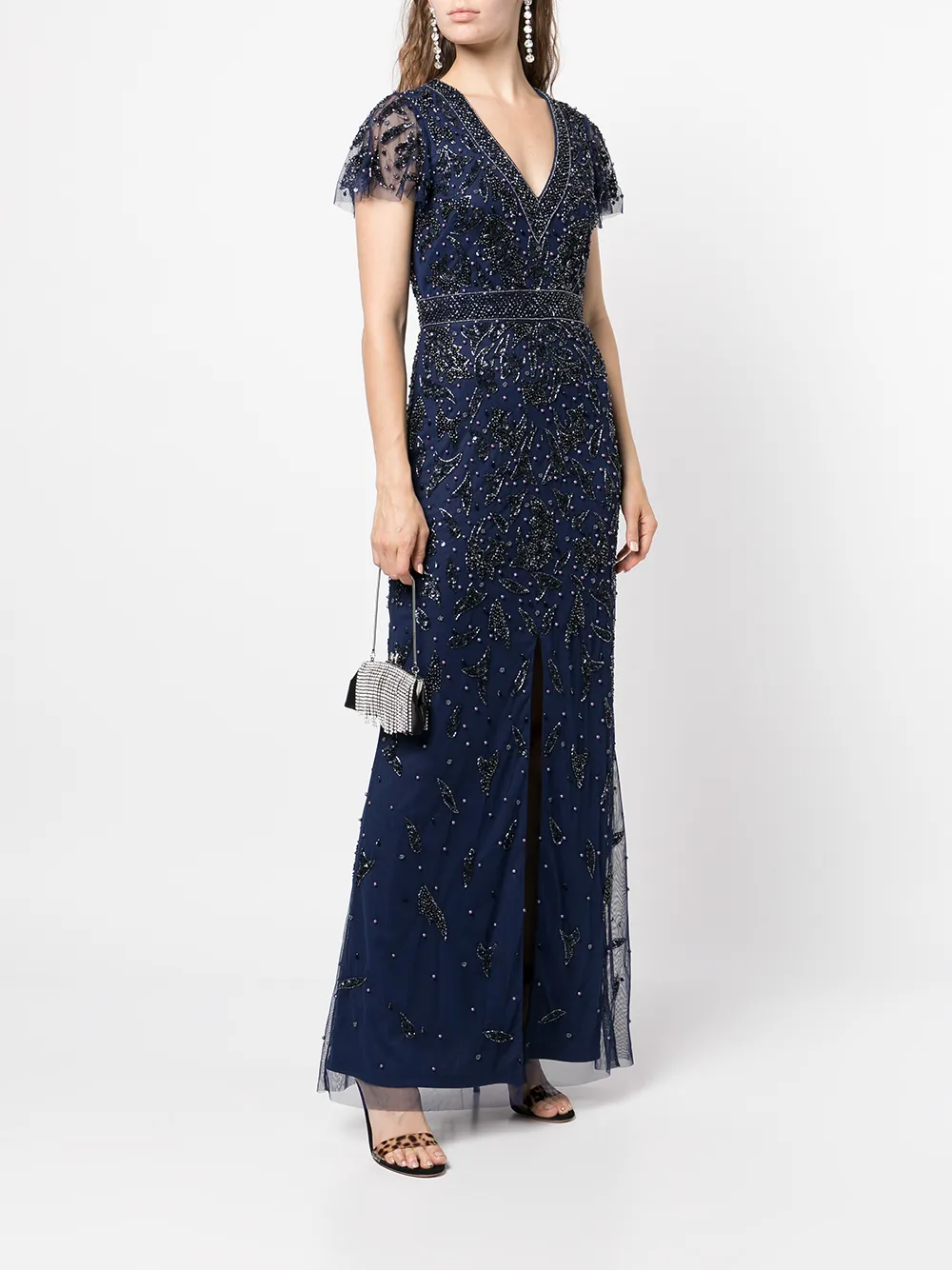 фото Aidan mattox декорированное платье с короткими рукавами