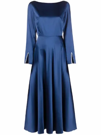 There Was One Contrast Trim Satin Flared Long Dress Farfetch