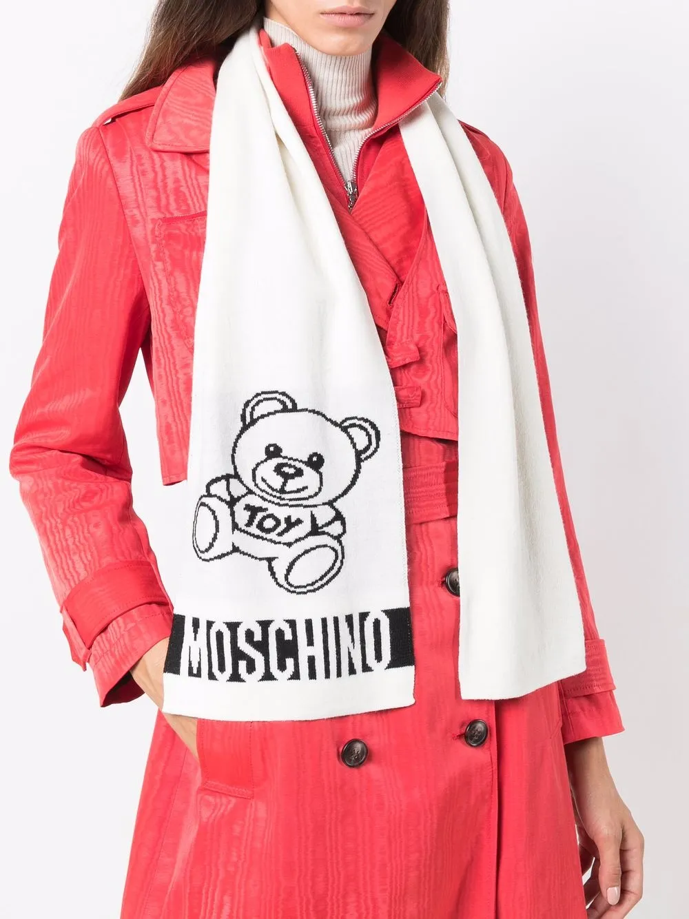 фото Moschino шарф вязки интарсия с принтом teddy bear