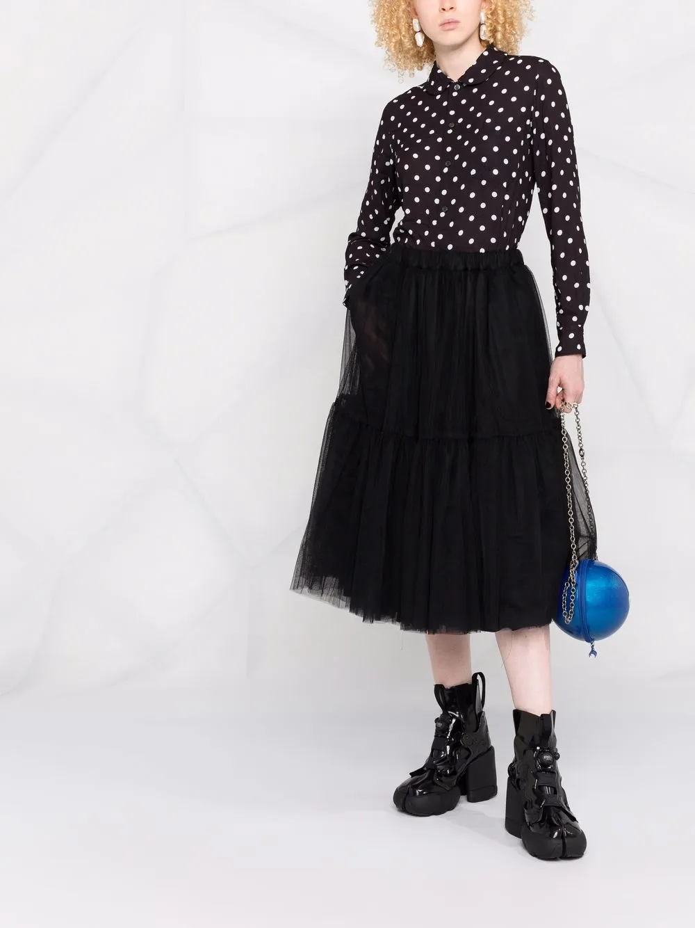 фото Comme des garçons comme des garçons атласная рубашка в горох