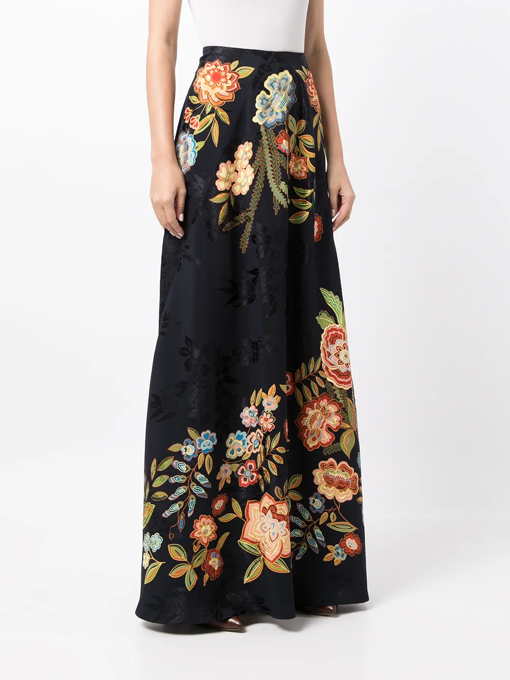 фото Etro шелковая юбка с цветочной вышивкой