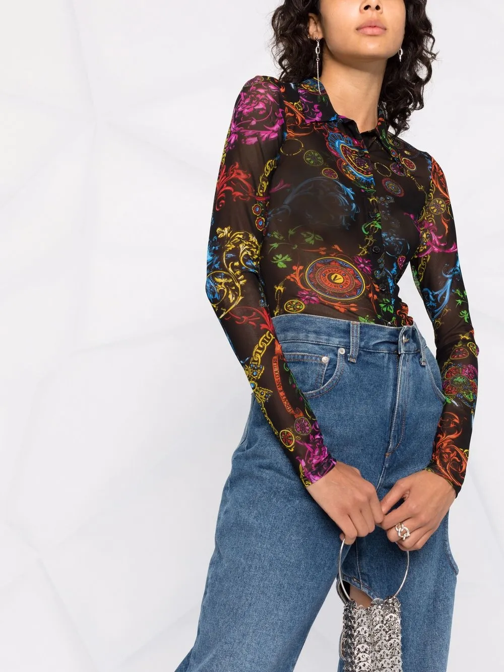 фото Versace jeans couture полупрозрачная рубашка с принтом baroque