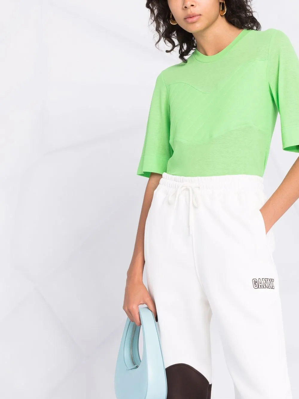 фото Ganni футболка из органического хлопка с вставкой