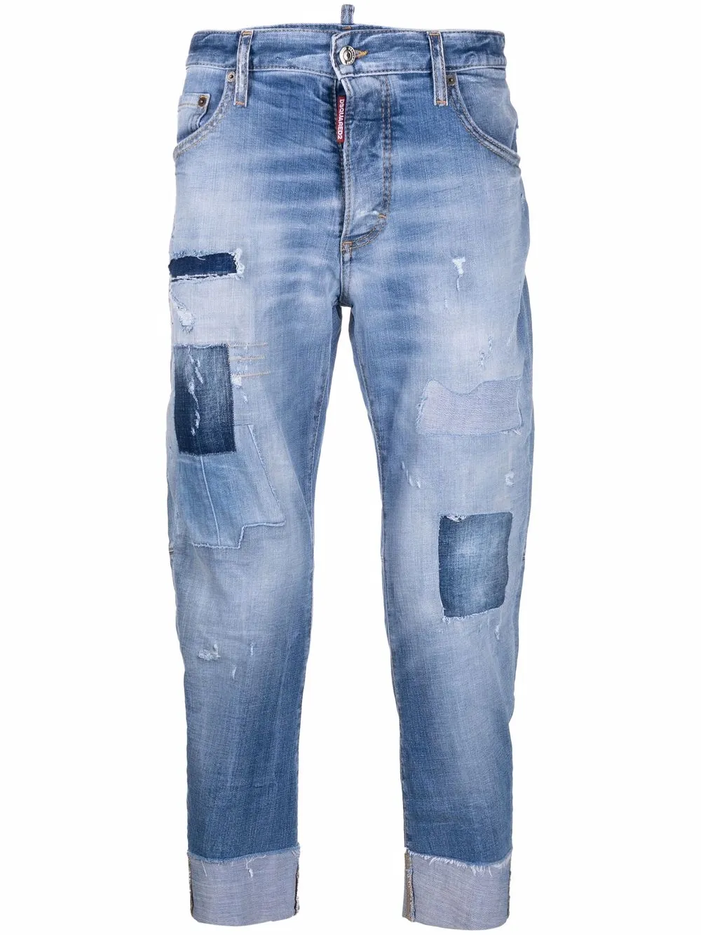фото Dsquared2 джинсы в технике пэчворк с эффектом потертости