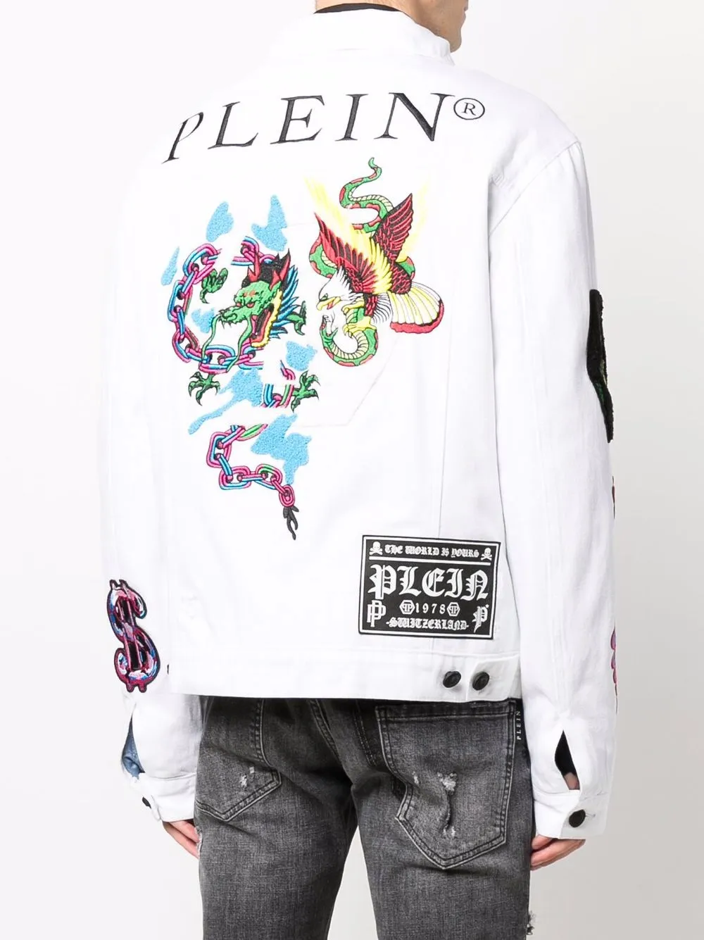 фото Philipp plein джинсовая куртка с нашивками
