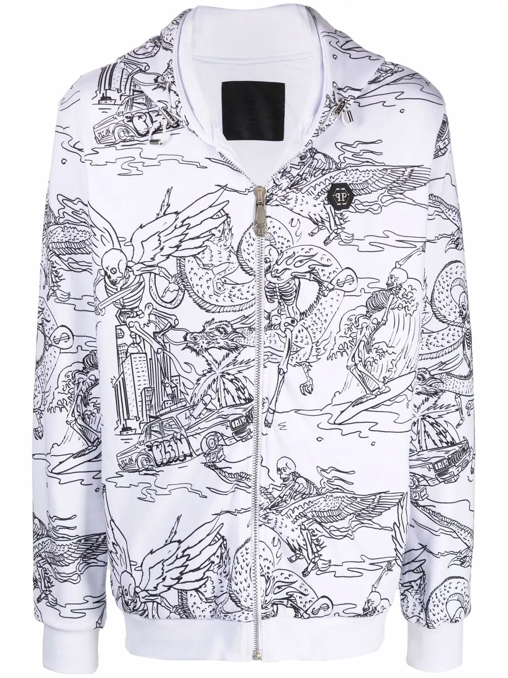 Philipp Plein embroidered zip-up hoodie - White