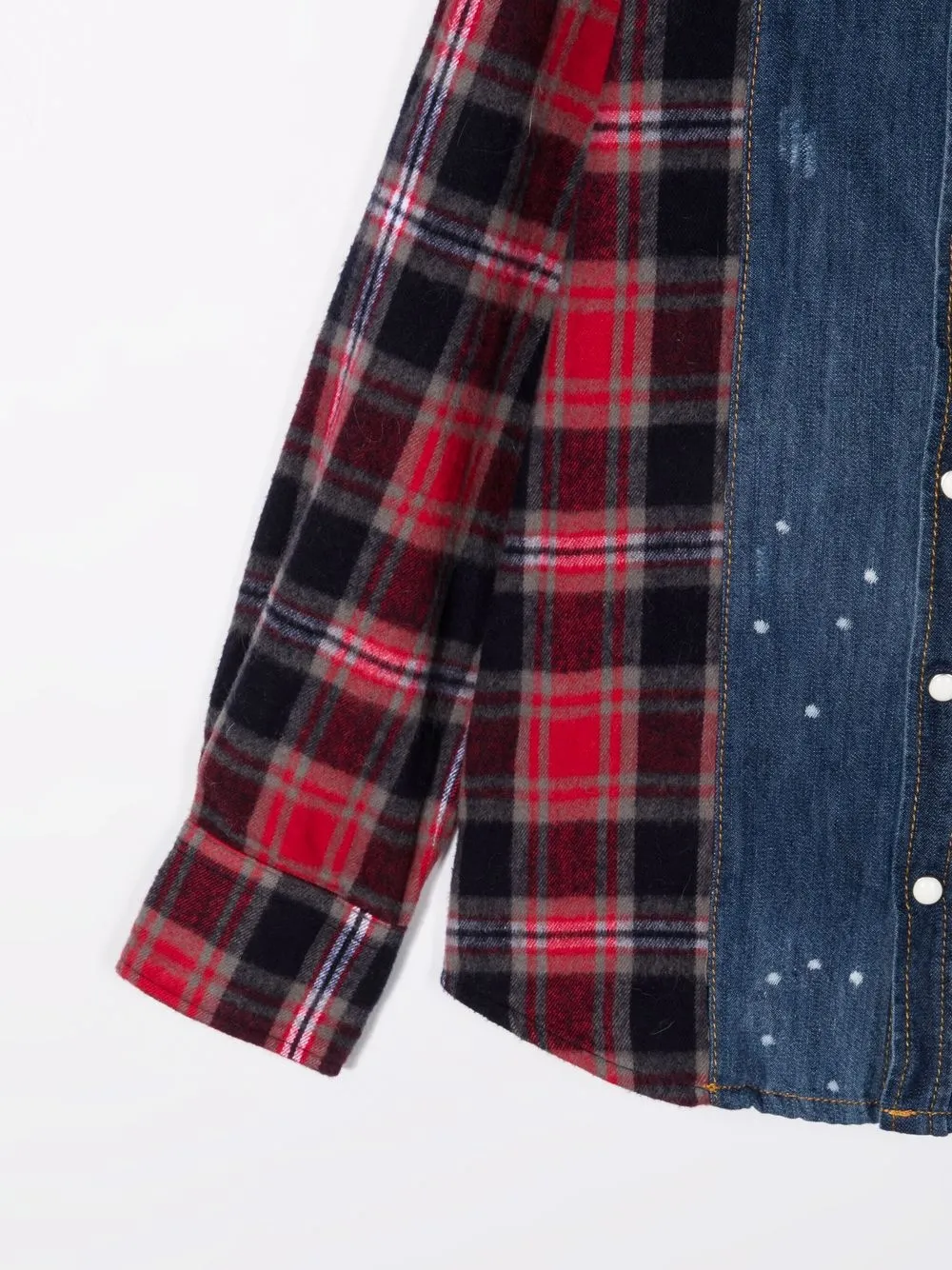 фото Dsquared2 kids джинсовая рубашка с клетчатыми вставками
