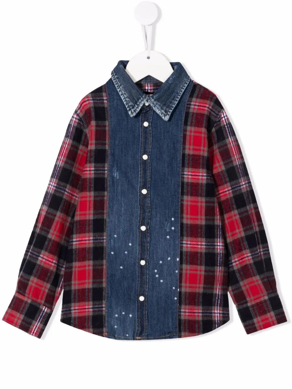 фото Dsquared2 kids джинсовая рубашка с клетчатыми вставками
