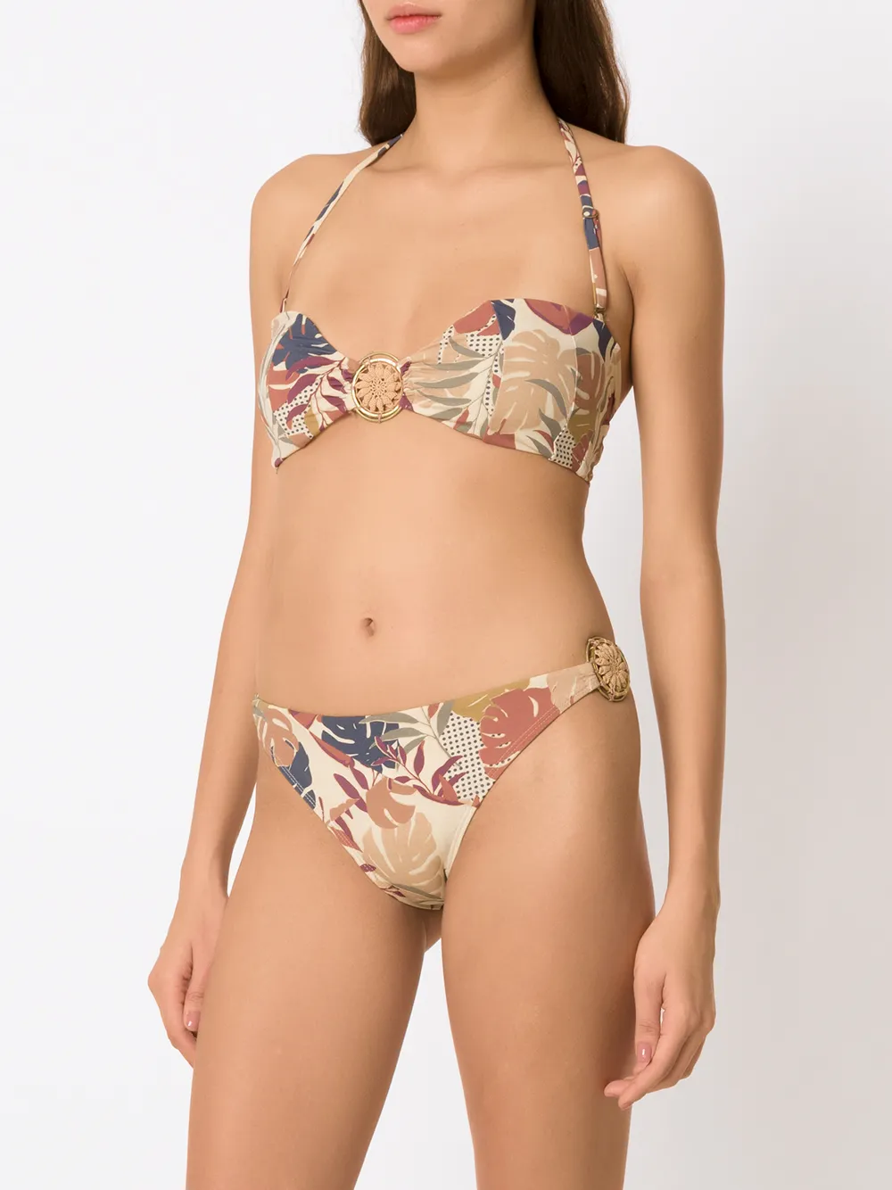 Amir Slama Palm Leaf Print Bikini Neutrals FARFETCH