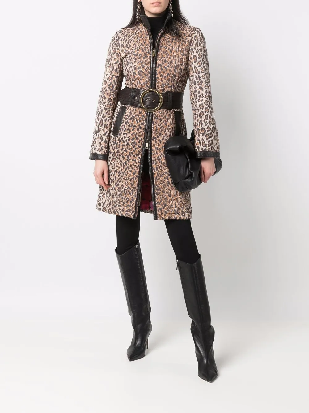 фото Dolce & gabbana pre-owned пуховик с поясом и леопардовым принтом 1990-х годов