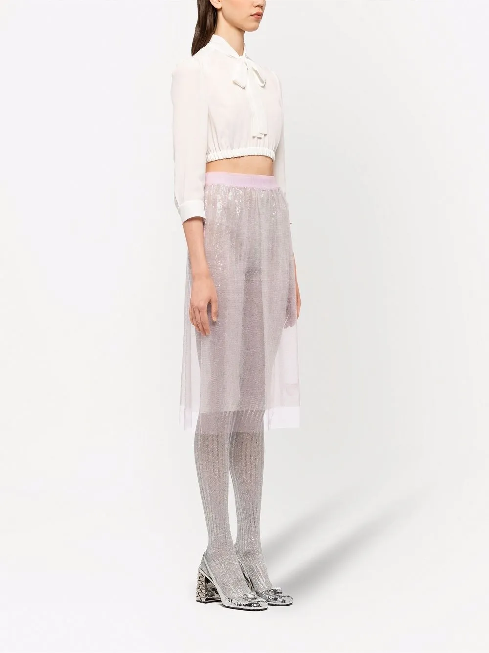 Prada Cropped Crepe De Chine Pussy Bow Collar Shirt Farfetch