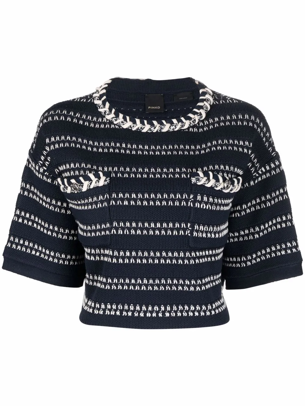 PINKO stripe-jacquard short-sleeve top - Blue