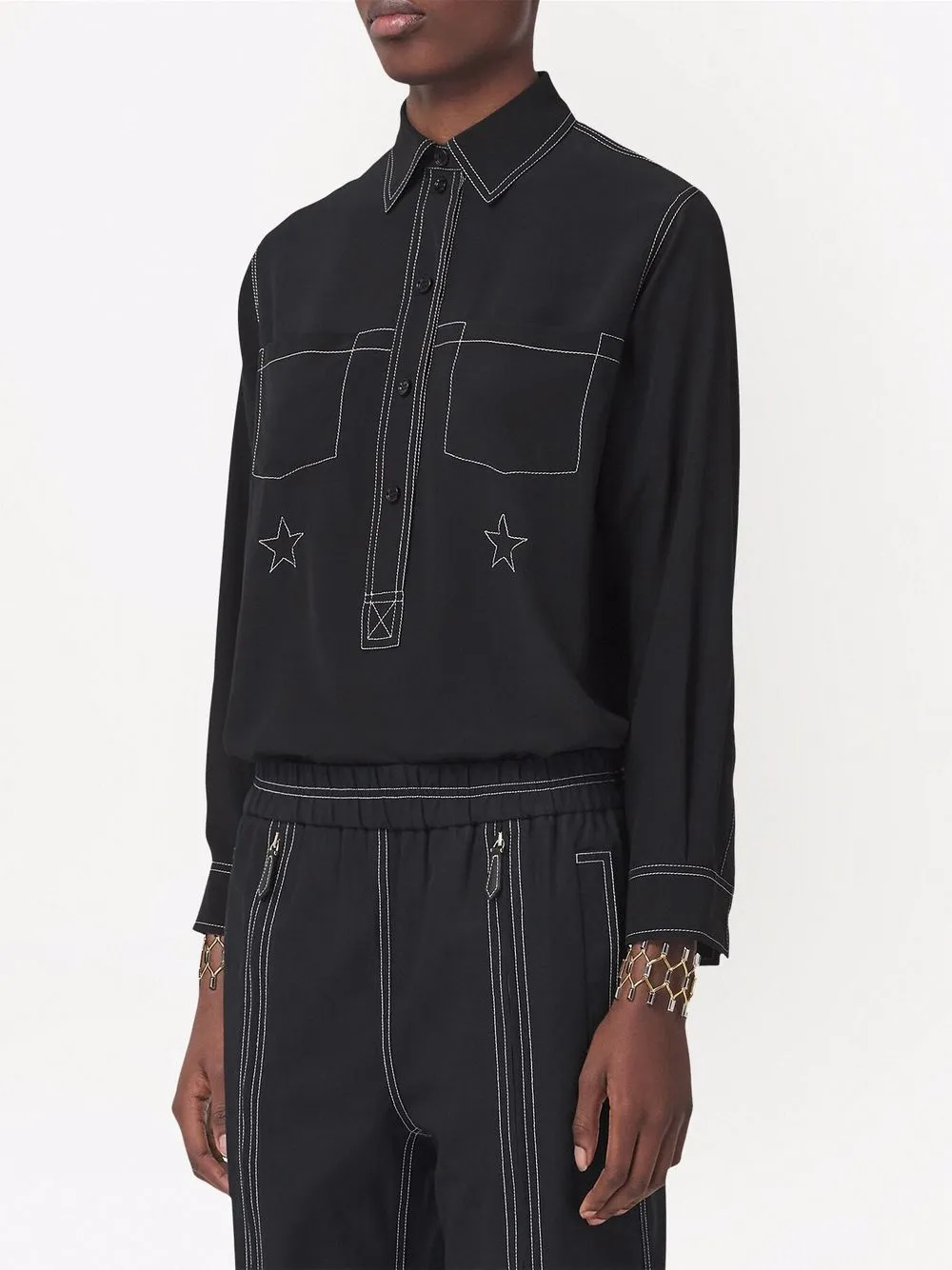 фото Burberry шелковая рубашка с декоративной строчкой