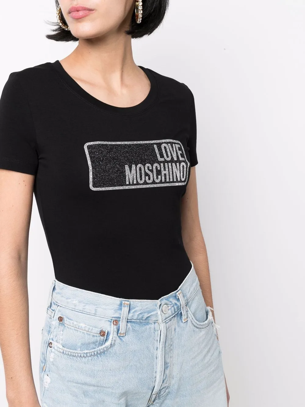 фото Love moschino футболка с логотипом и блестками