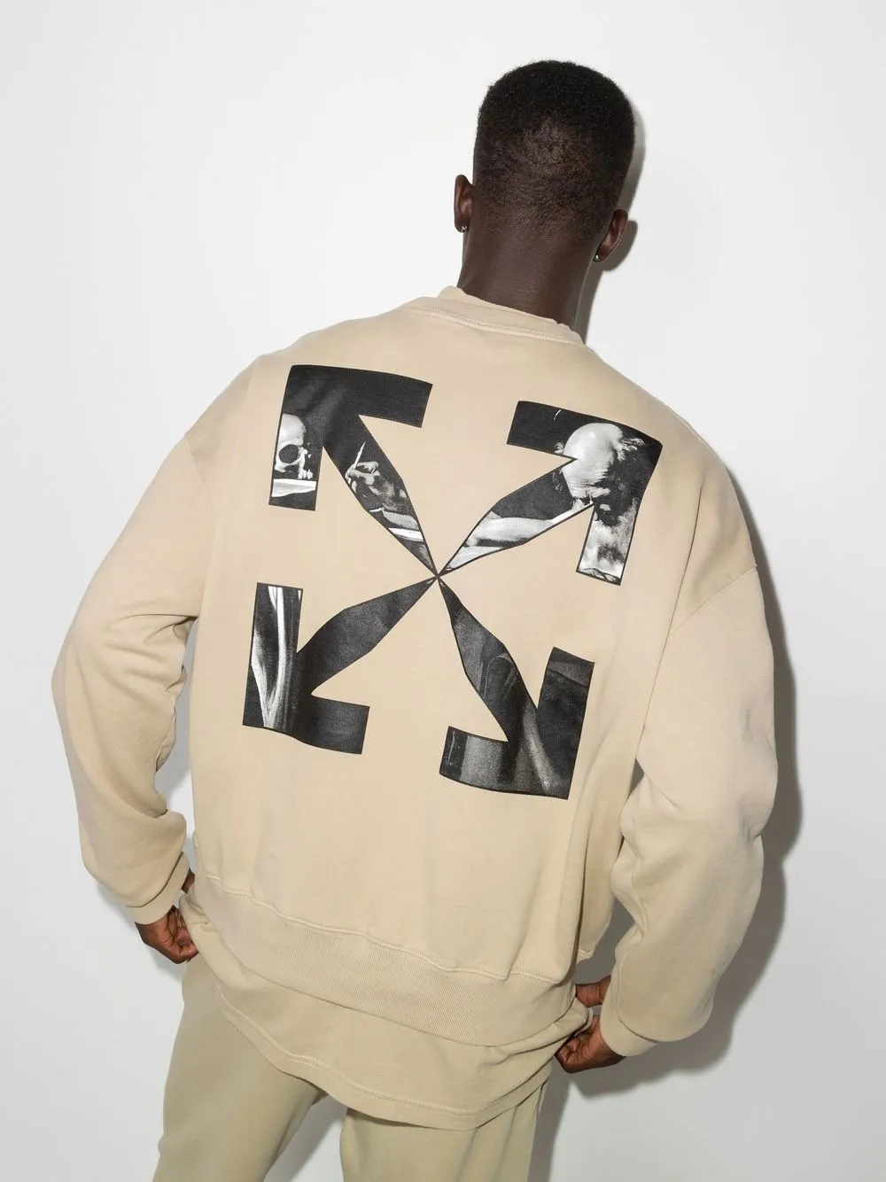 Off White Caravaggio Arrow Print Crew Neck Sweatshirt In Nude Modesens