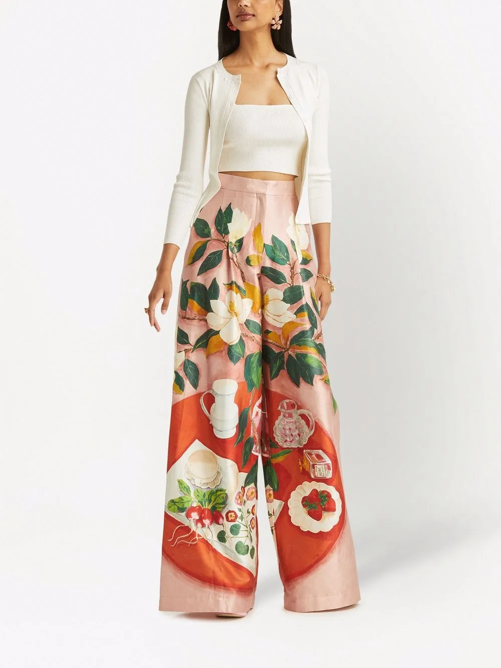 фото Oscar de la renta широкие брюки с цветочным принтом