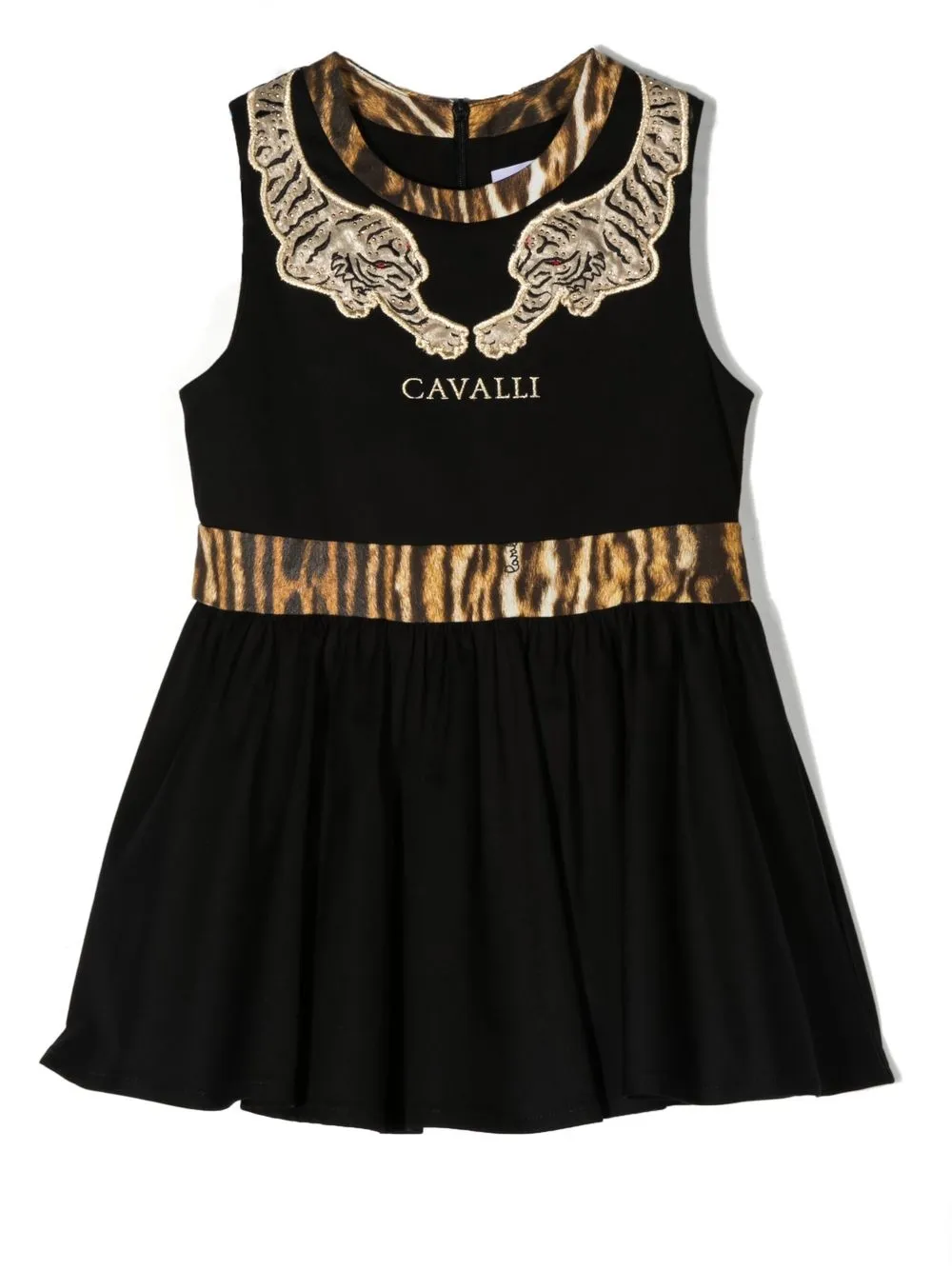 Roberto Cavalli Junior vestido con apliques de tigre - Negro