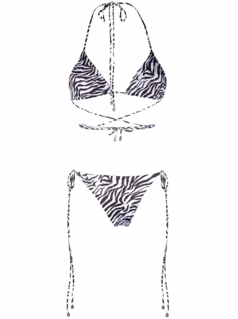 Shop Manokhi Zebra Print Halterneck Bikini Set With Express Delivery