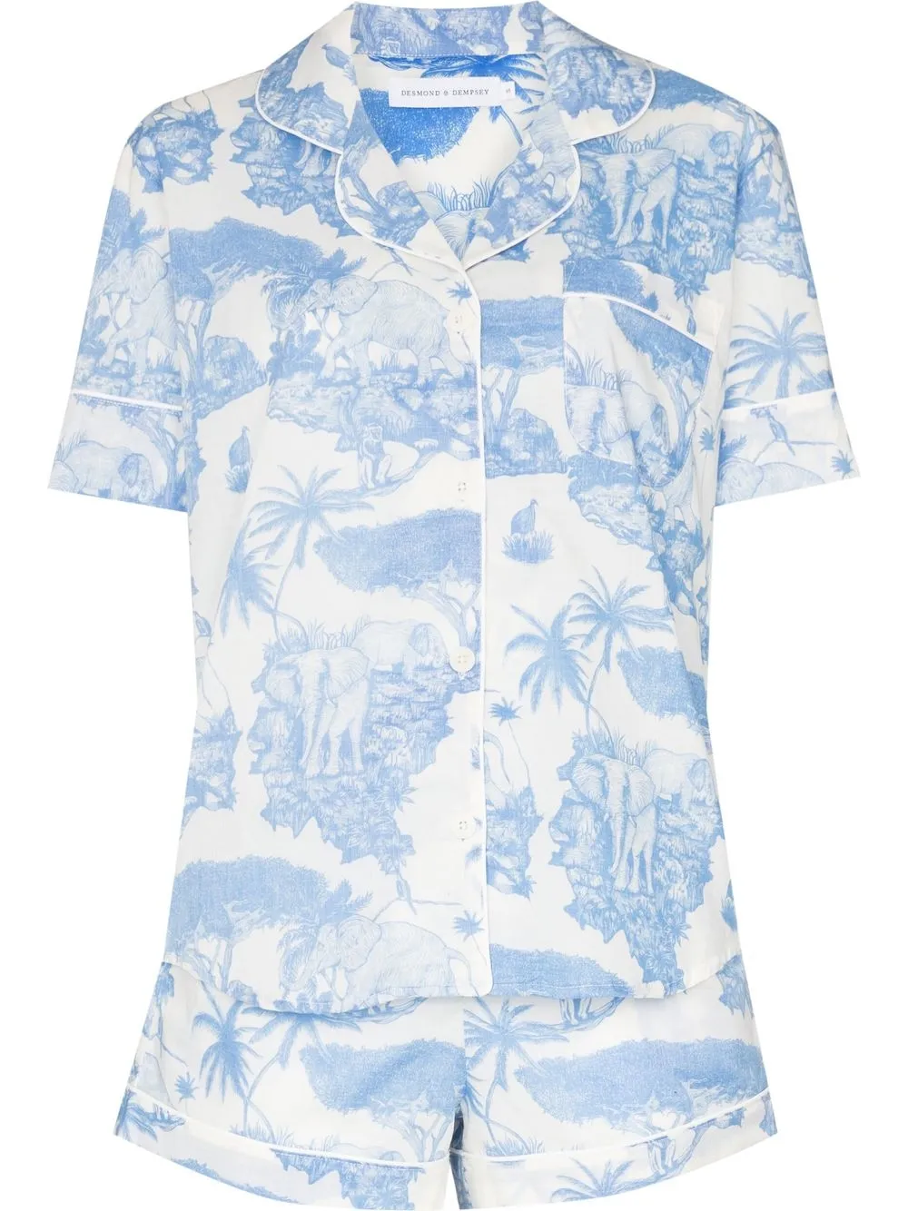 Desmond & Dempsey pijama con estampado Loxodonta - Blanco