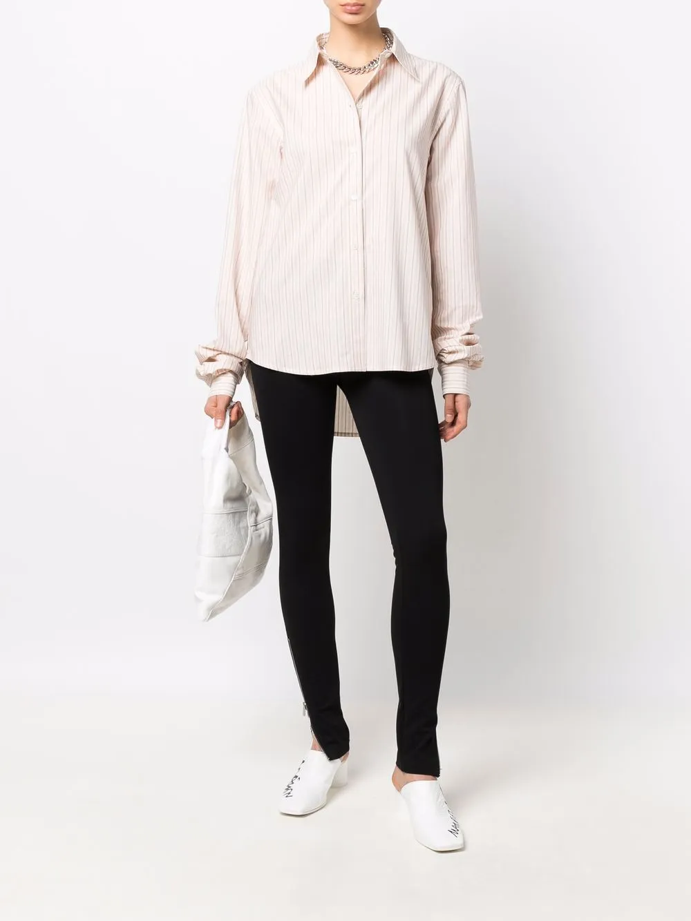 фото Mm6 maison margiela полосатая рубашка с удлиненными рукавами