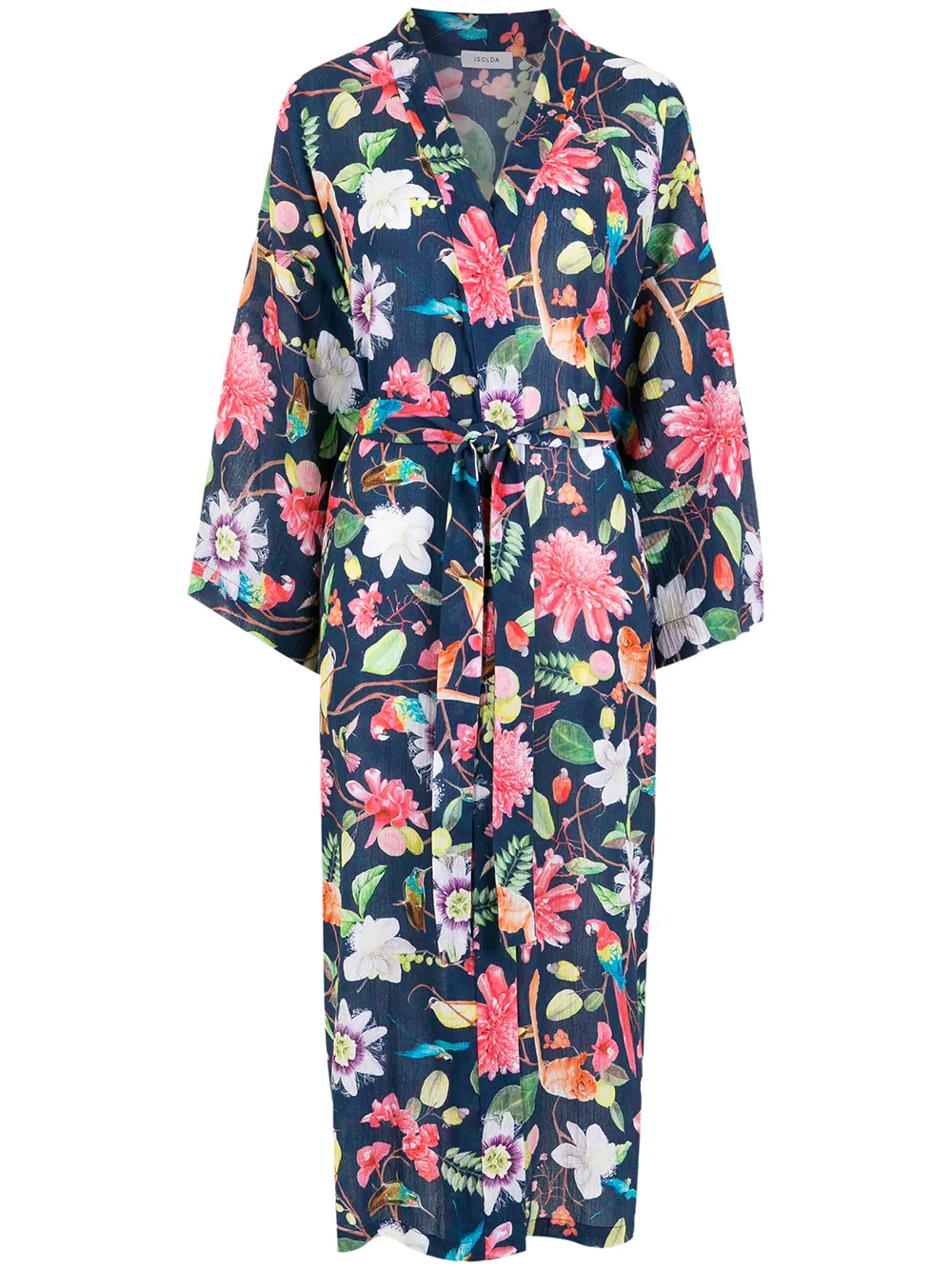 Isolda floral print tie-waist robe jacket - Blue
