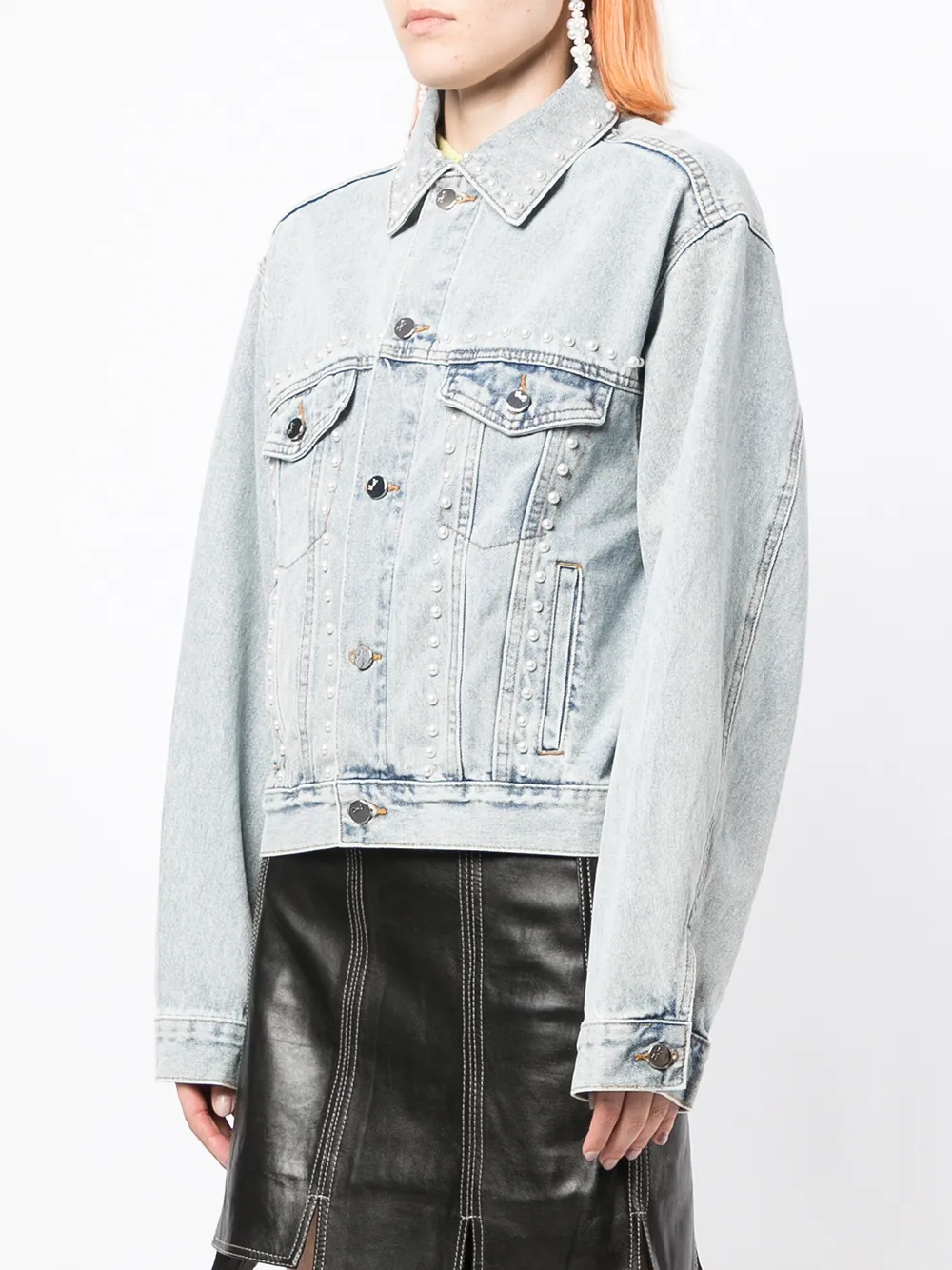 фото Tout a coup джинсовая куртка с жемчугом