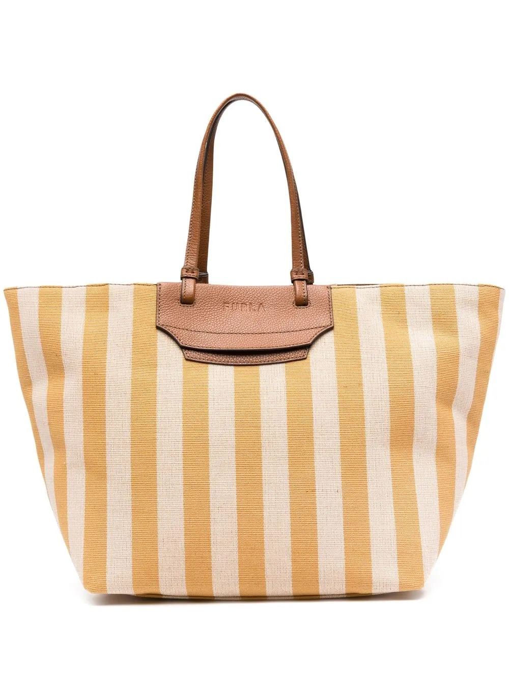 Furla Meraviglia Striped Tote Bag In Nude Modesens