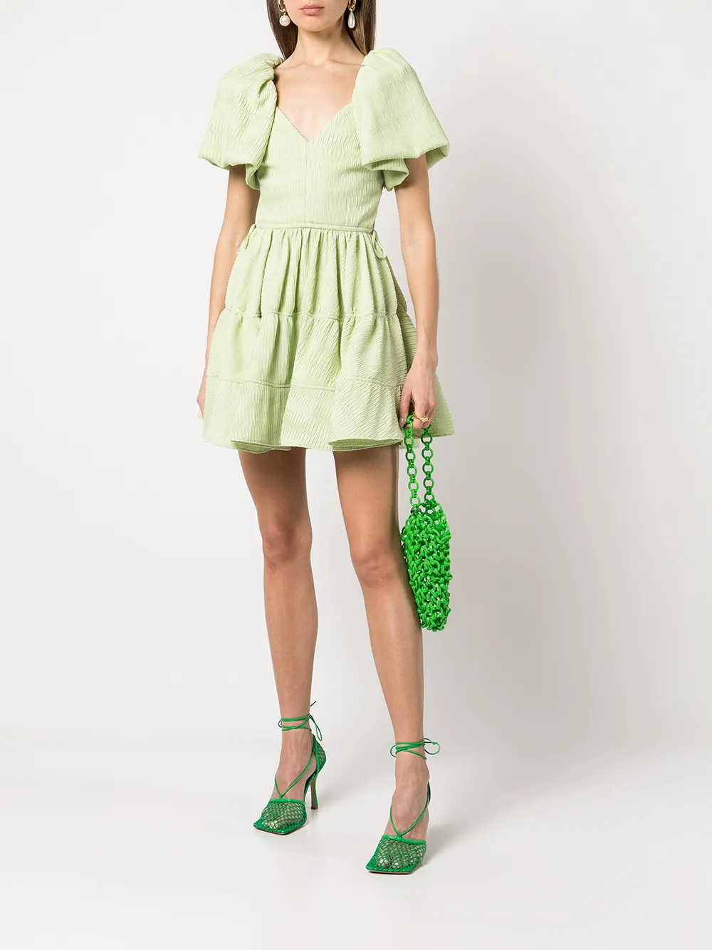 Jonathan Simkhai V Neck Puff Sleeve Mini Dress In Pear ModeSens