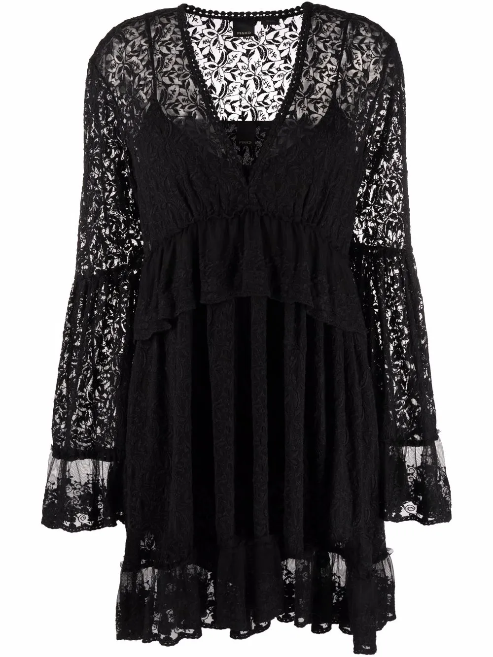 PINKO vestido a capas con encaje floral - Negro